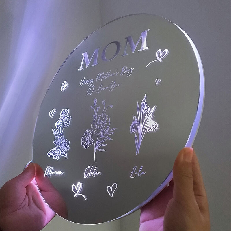Personalized Round Mirror Lamp Exquisite Christmas Gift For Mom