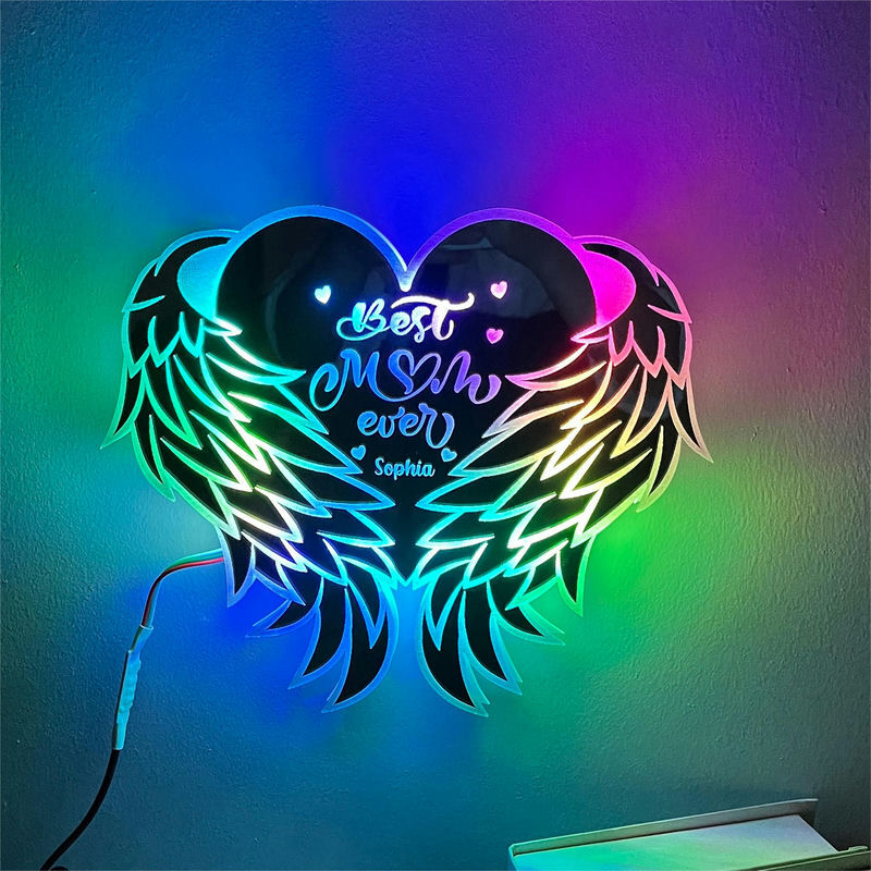 Personalized Heart-Shaped Mirror Lamp With Wings Exquisite Christmas Memorial Gift