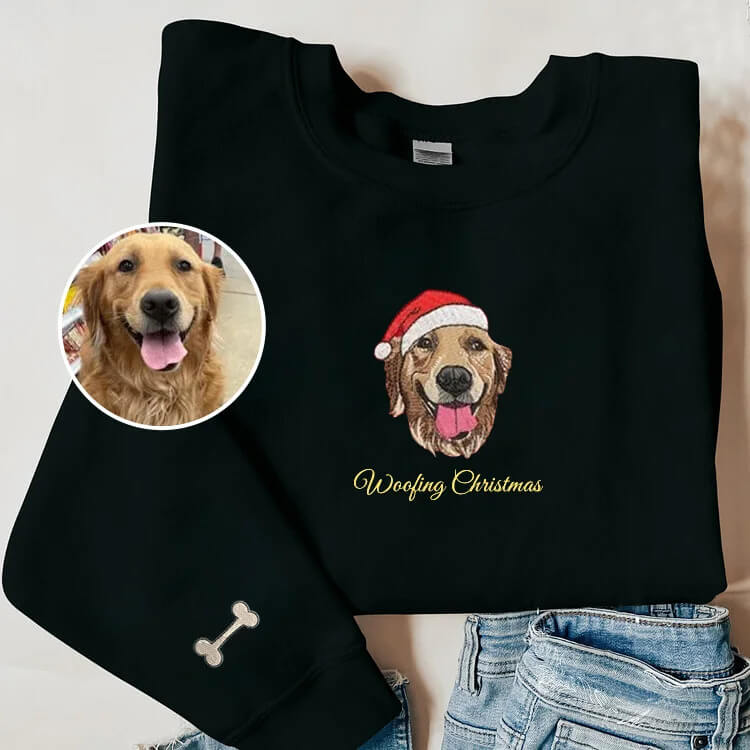 Christmas Custom Embroidered Sweatshirt With Pet Portrait