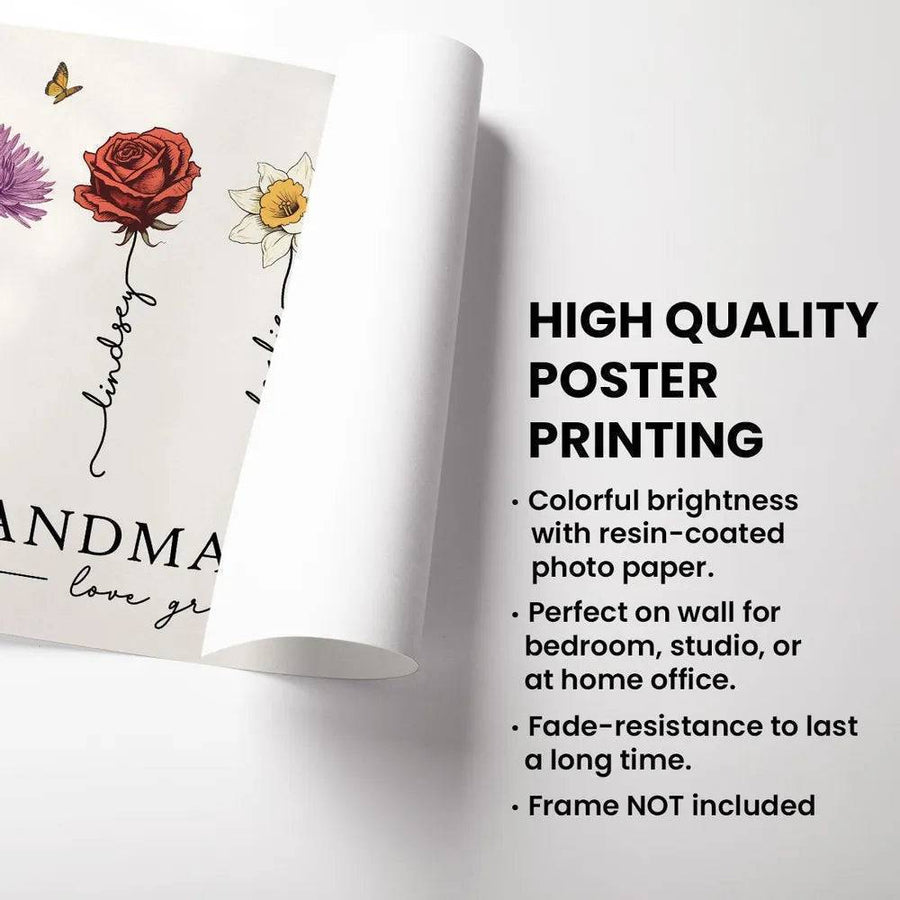 Personalized Birth Month Flower Gift for Grandma or Mom - Beautiful Poster or Canvas