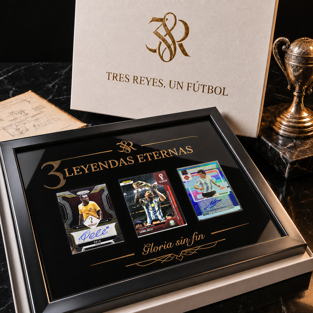 Football "Three Kings" Messi Pelé Maradona Trading Card Luxury Frame