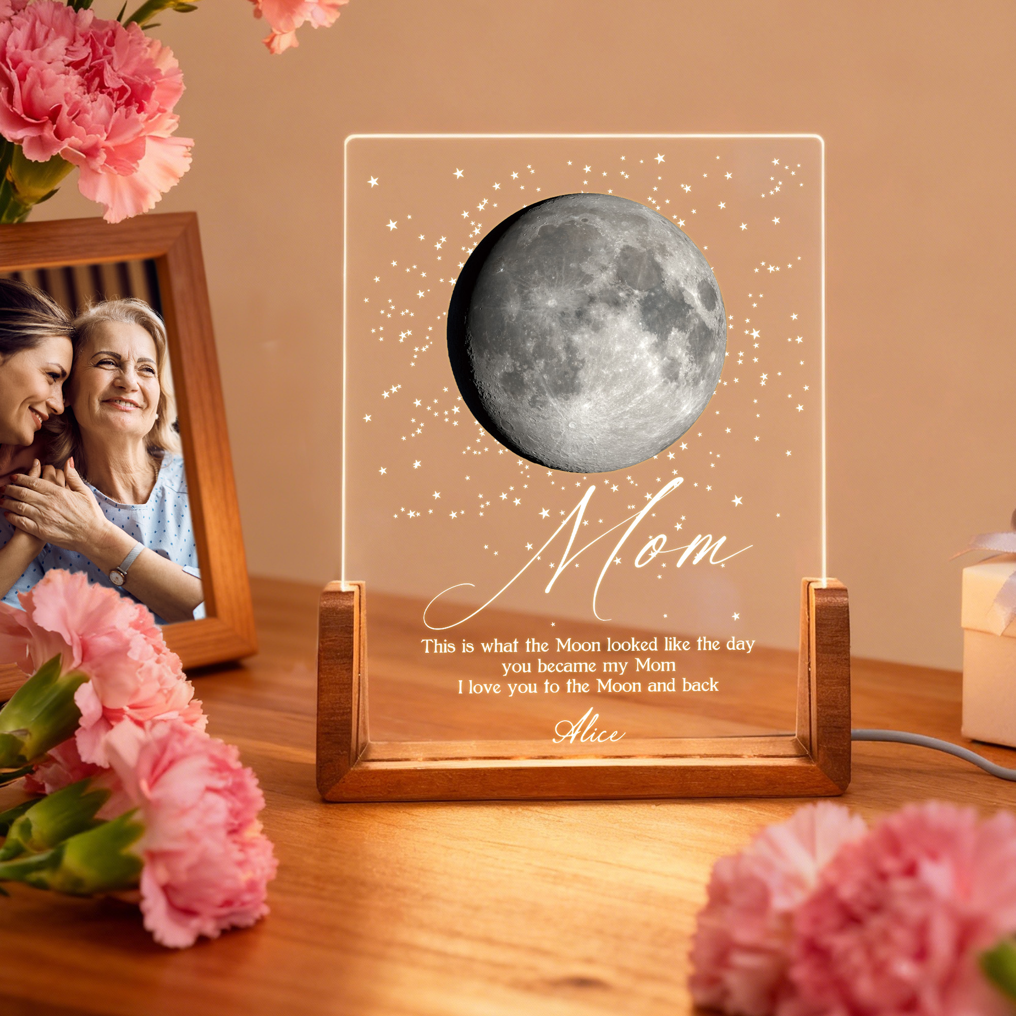 Personalized Moon Phase Night Light - Custom Mother's Day Keepsake for Mom