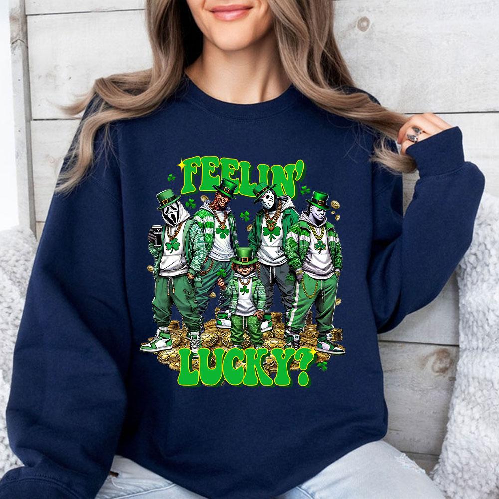 St. Patrick Day Horror Crew Shirt, Feelin Lucky Horror Shirt