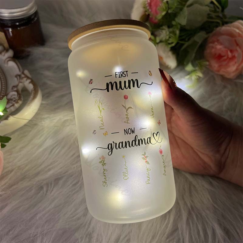 First Mum Now Grandma Custom Flower Glass