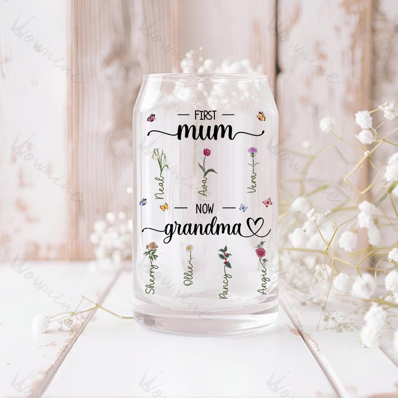 First Mum Now Grandma Custom Flower Glass