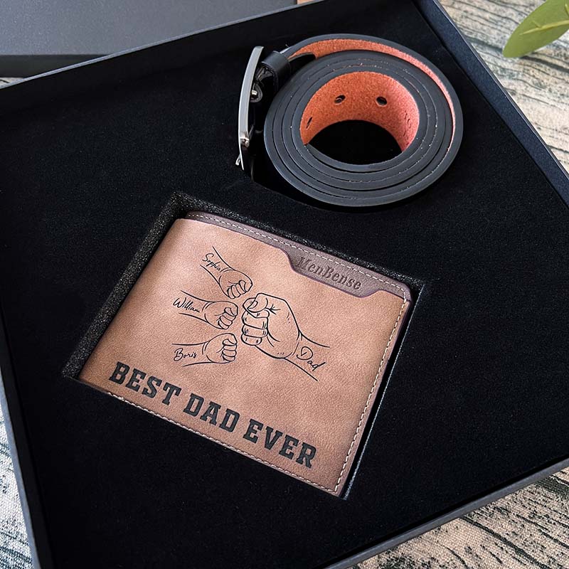 Best Dad Ever Father's Day Gift Custom Kids' Names - Wallet & Belt Set