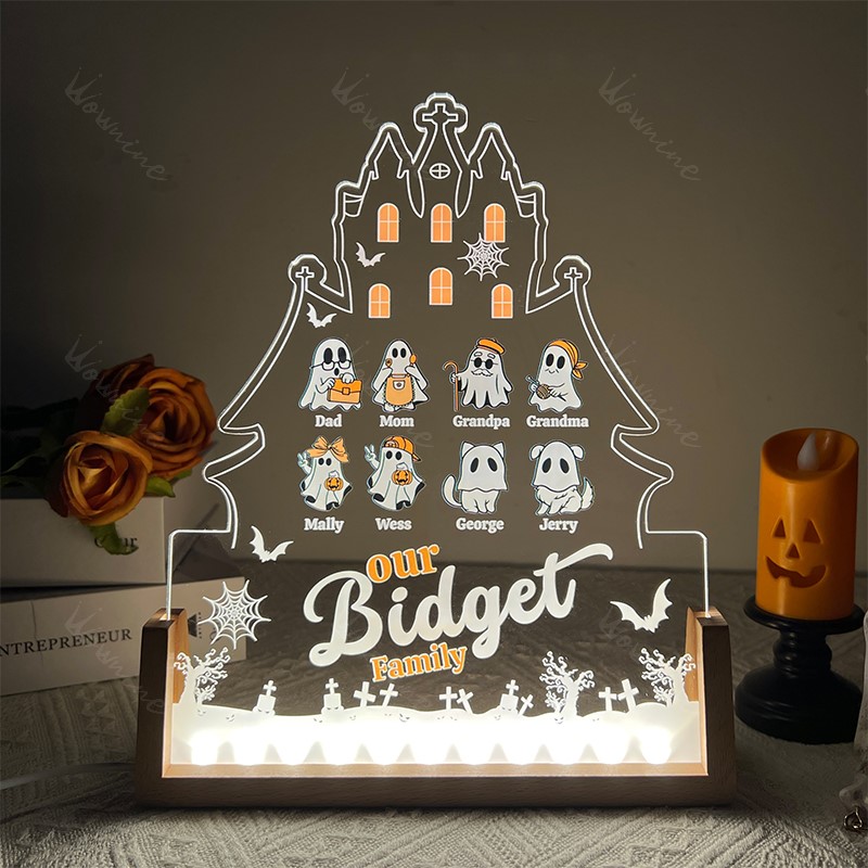 Personalized Halloween Family Ghost Decor – Custom Name Acrylic Light-Up