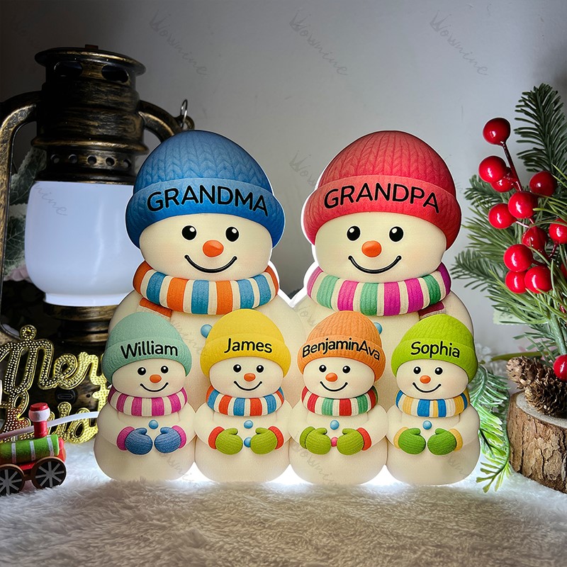 3D Effect Heartwarming Christmas Grandma Snowman Custom Light Box