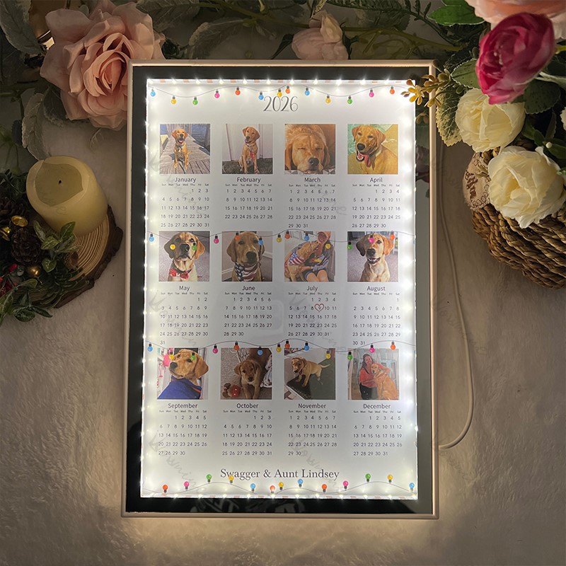 Personalized 2026 Calendar Mirror Light Box with Photo