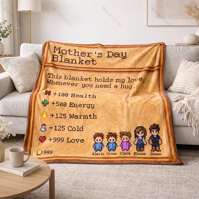 Custom Vintage Pixel Family Mothers Day Gift Blanket