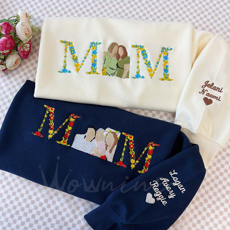 Personalized Embroidered Floral Family Photo Hoodie Sweatshirt T-Shirt