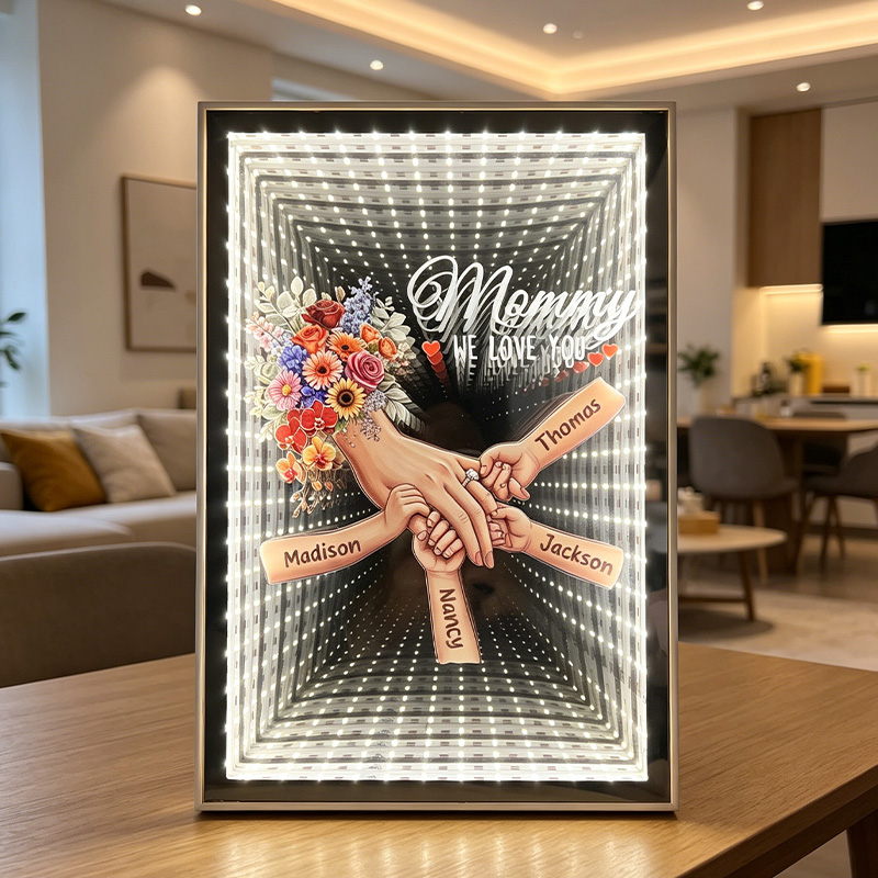 Personalized Mommy and Children Holding Hands Starry Mirror Light Box