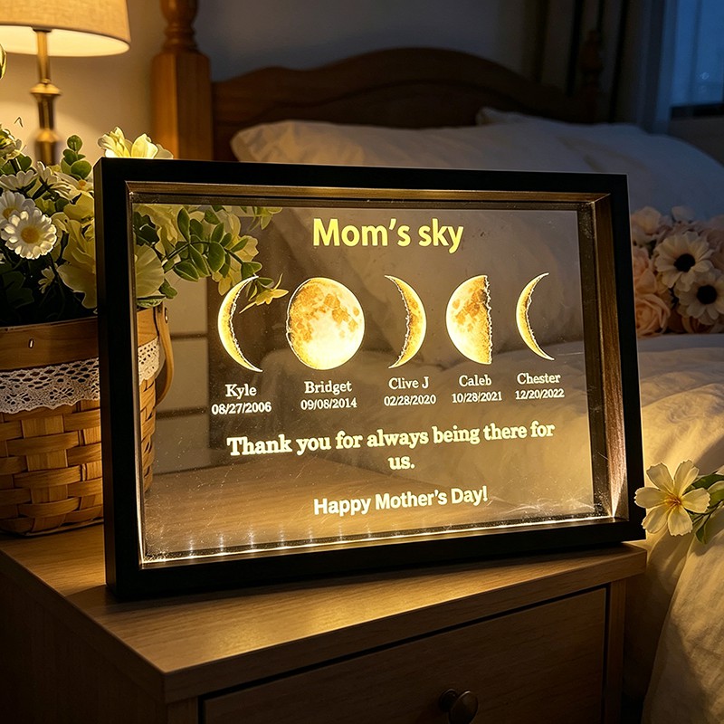 Led light frame with text and date - mom's universe