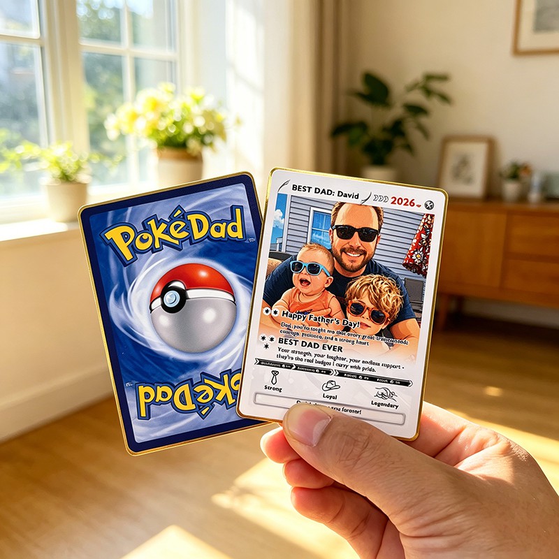 Custom Father's Day Pokémon Card – Personalized Anime Dad Gift with Photo & Holographic Finish