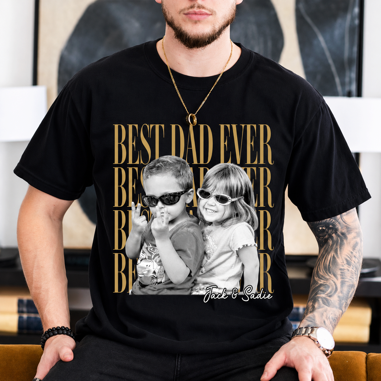 Custom “Best Dad Ever” Vintage T-Shirt With Kids Photo