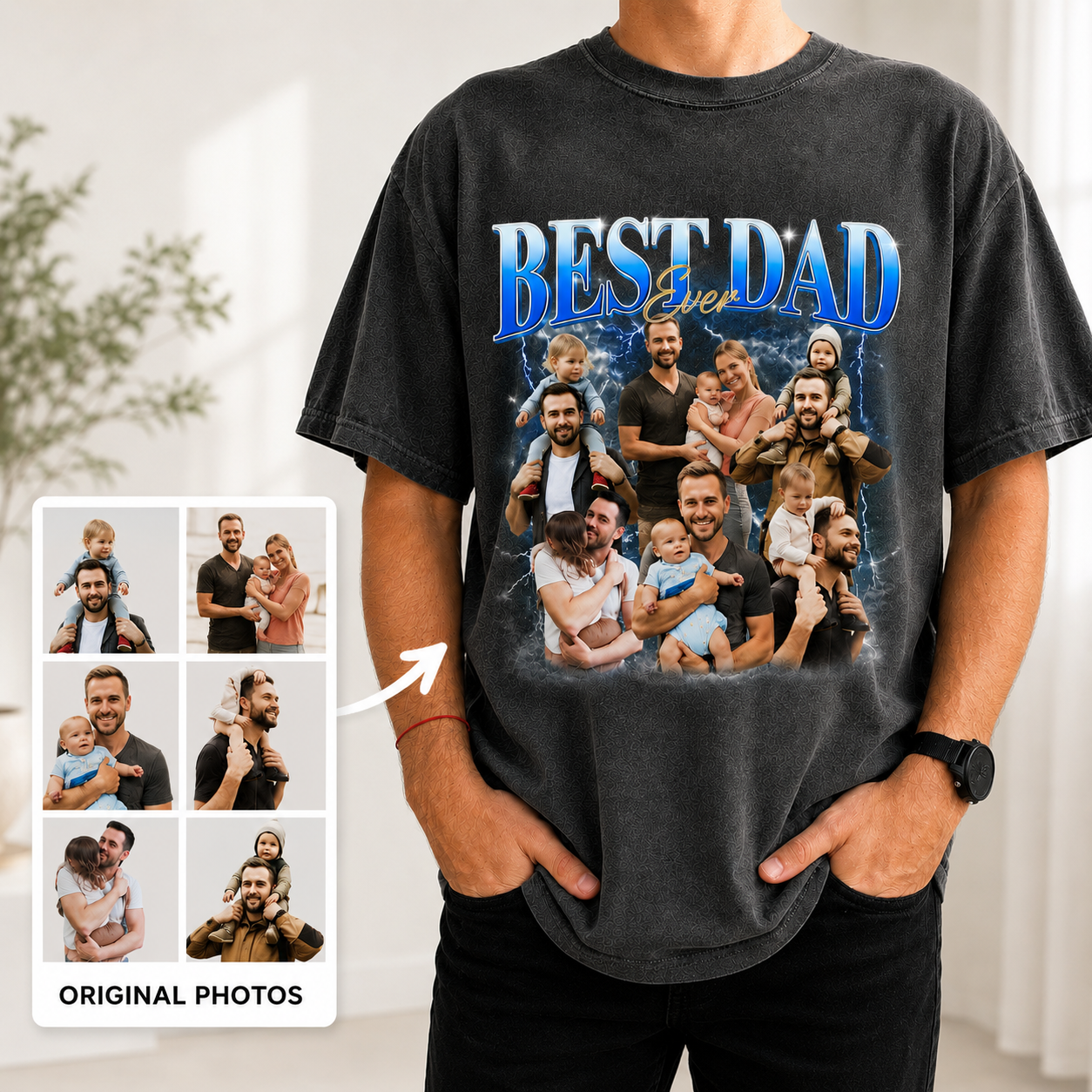 Custom Best Dad Ever Collage Tee with Kids Photos