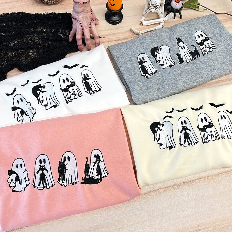 Embroidered Ghost Black Cats Sweatshirt