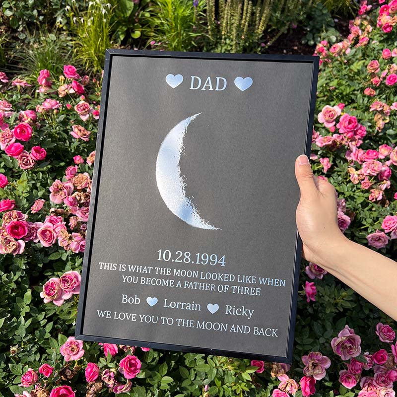Custom Moon Phase Frame With Text & Date- Commemorative Gift Father's Day