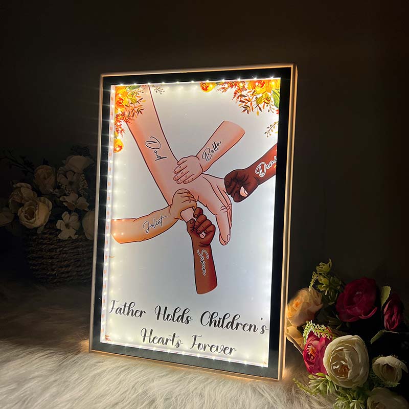 (Multiple skin colors) Dad Everything We Are Is Because Of You - Personalized Mirror Light Box