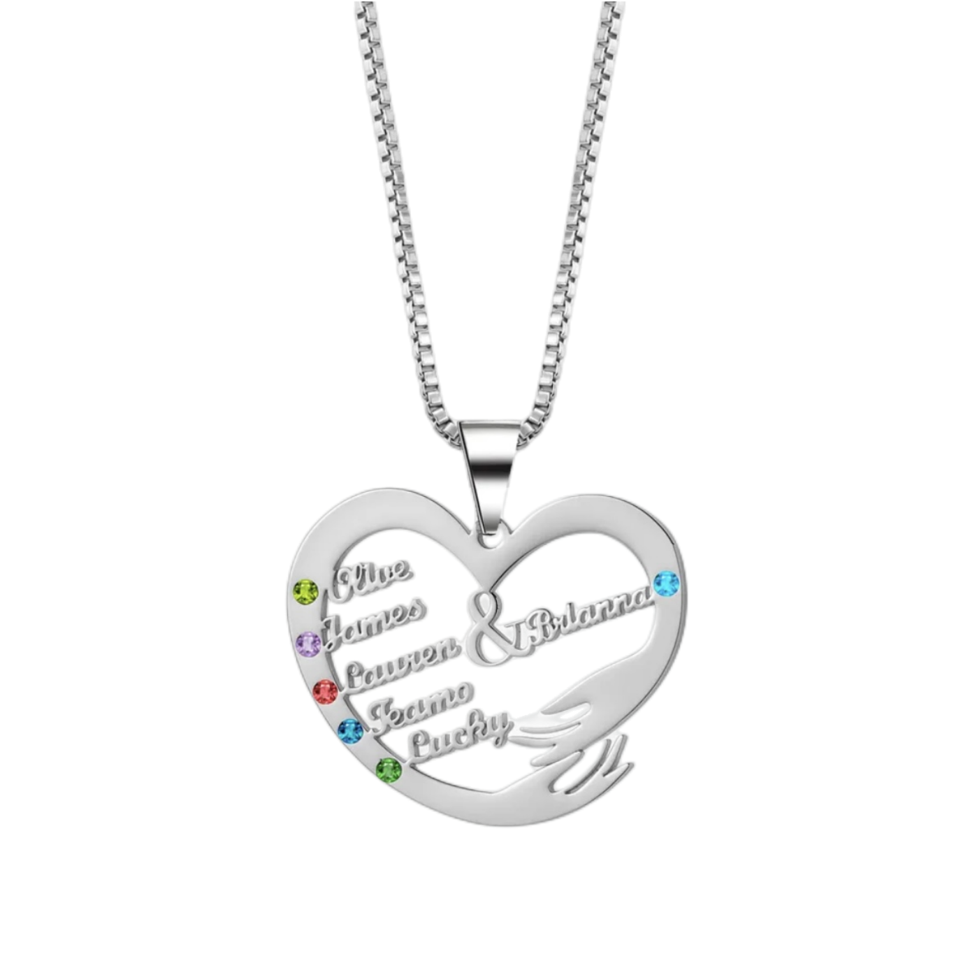 Custom Heart Hand Hug Necklace With Birthstones for Mom