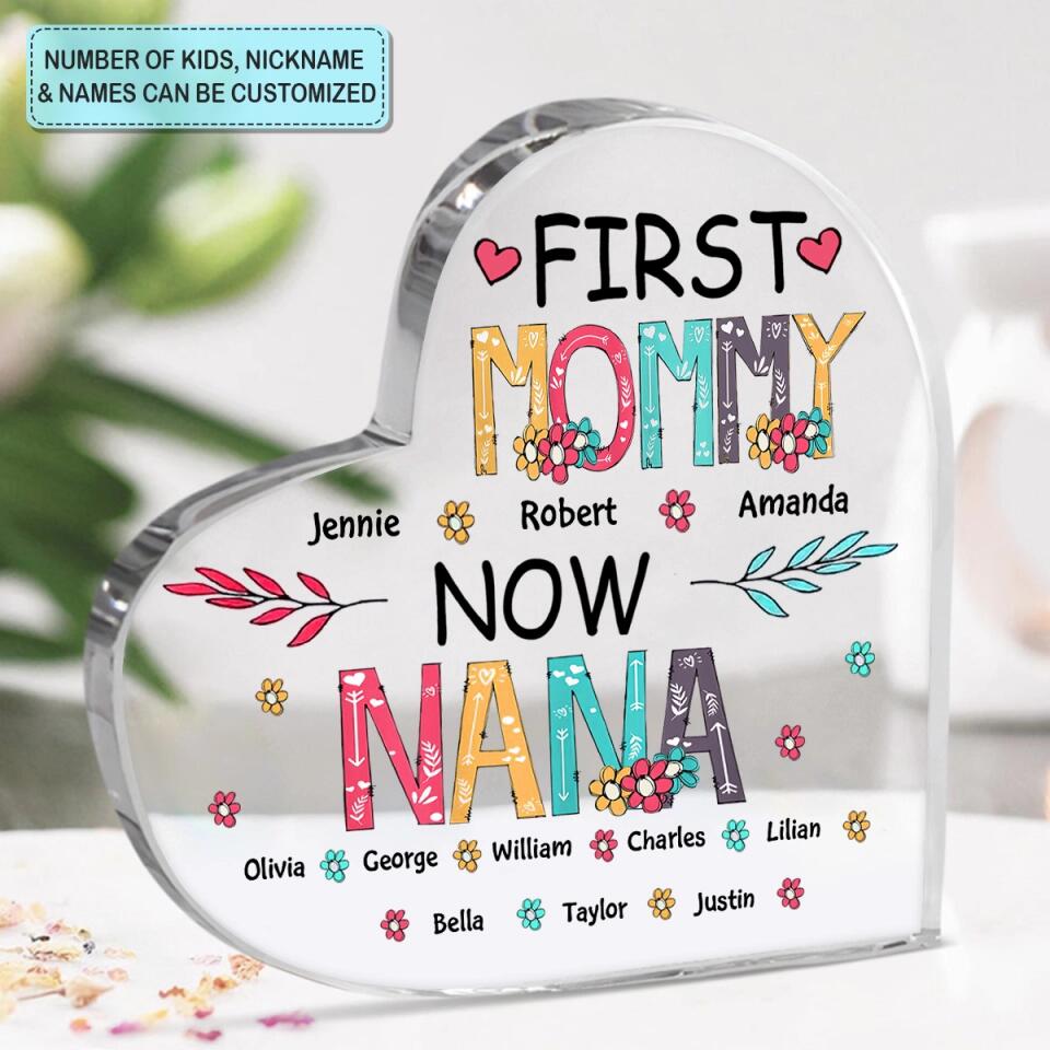 First Mom Now Grandma - Alphabet Style Personalized Heart Acrylic Plaque