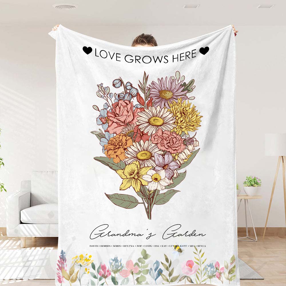 Birth Flower Family Bouquet Customized Blanket Pro
