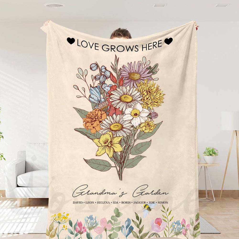 Birth Flower Family Bouquet Customized Blanket Pro