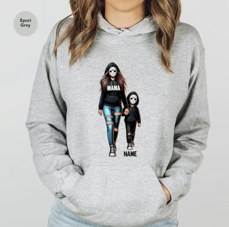 Halloween Horror Mama Custom Kid Name Sweatshirt