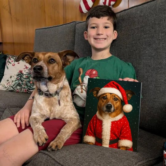 Custom Christmas Pet Art Canvas Frame Portrait