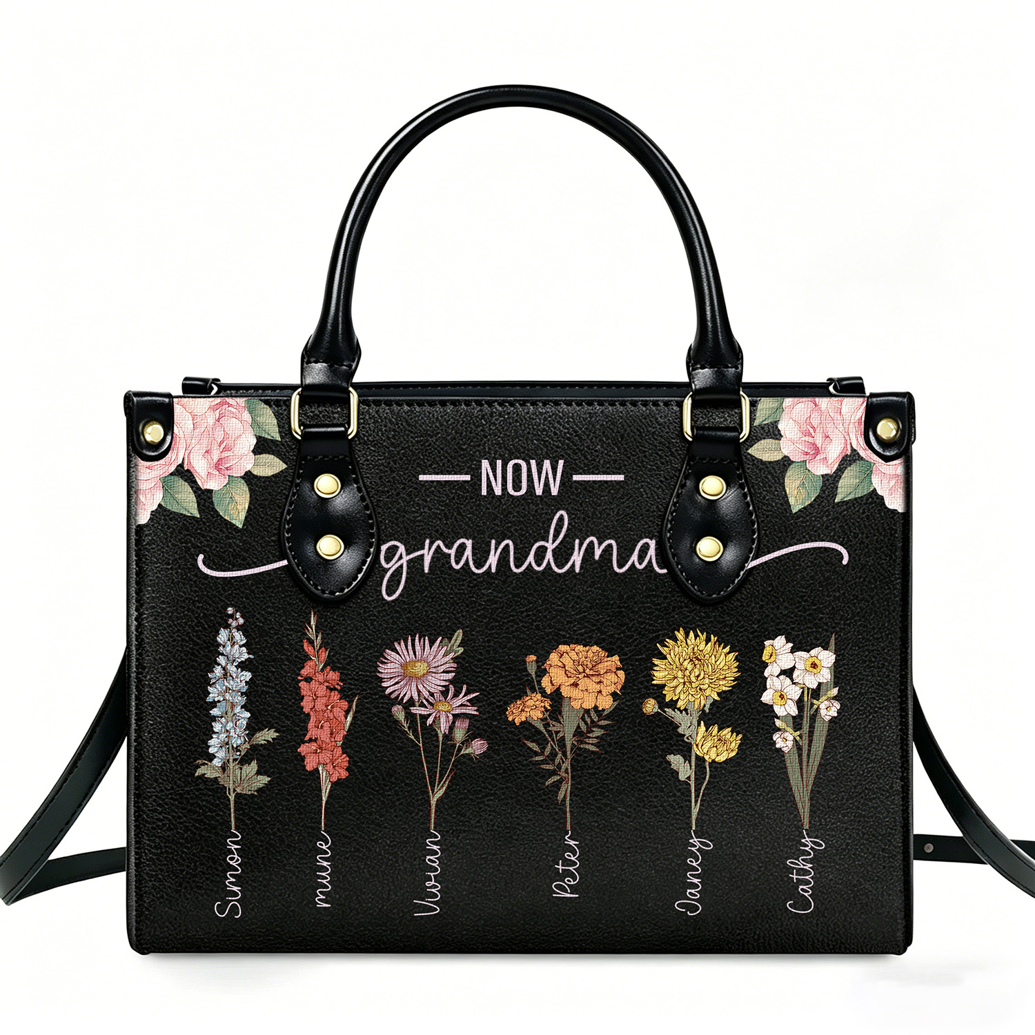 Personalized First Mom Birth Flower Handbag – Custom Name Keepsake Tote Gift