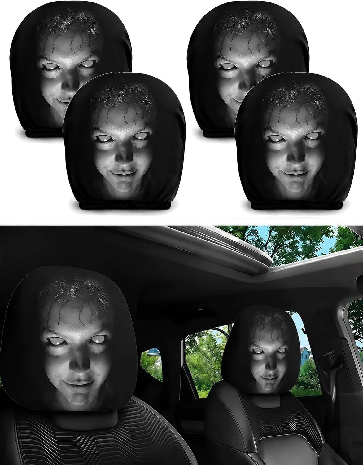 Ghost Face Car Headrest Covers - Style C 4PC option image