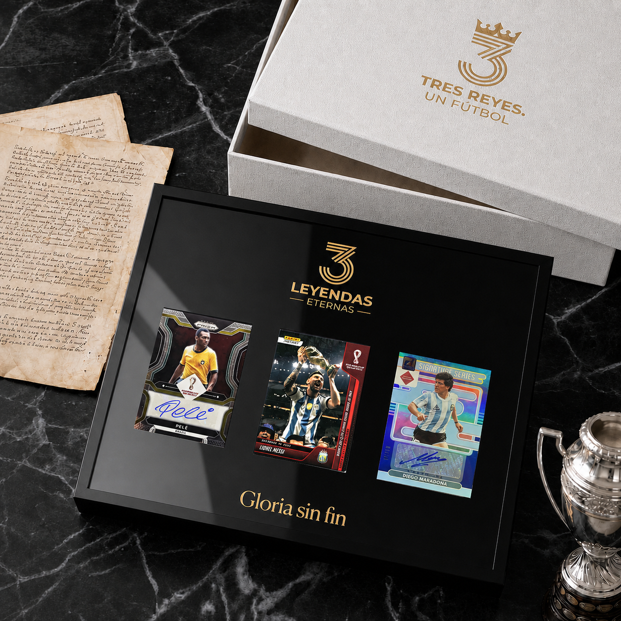 Football "Three Kings" Messi Pelé Maradona Trading Card Luxury Frame