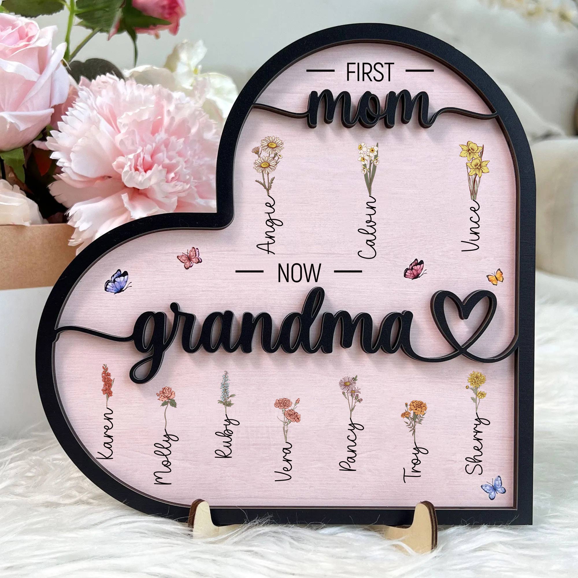 First Mom Now Grandma - Personalized Wooden Heart Plaque
