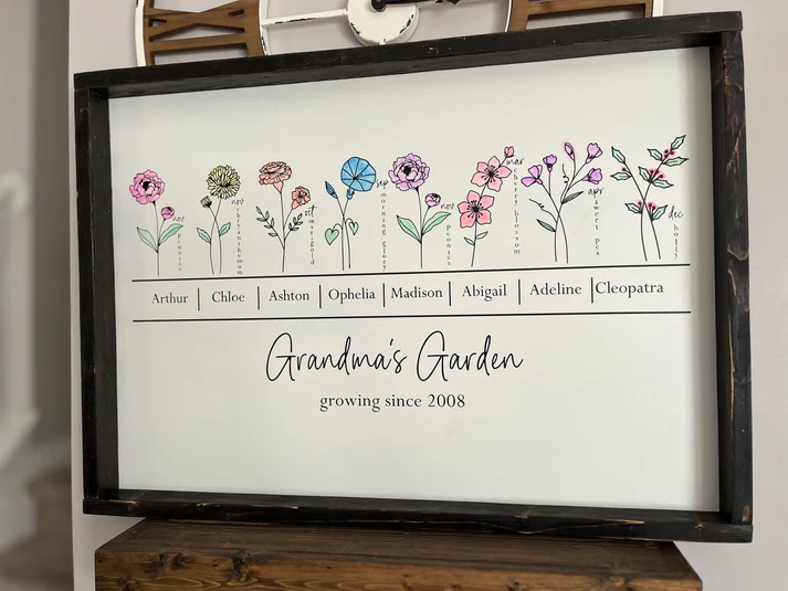 Hand-painted birth flower customized photo frame