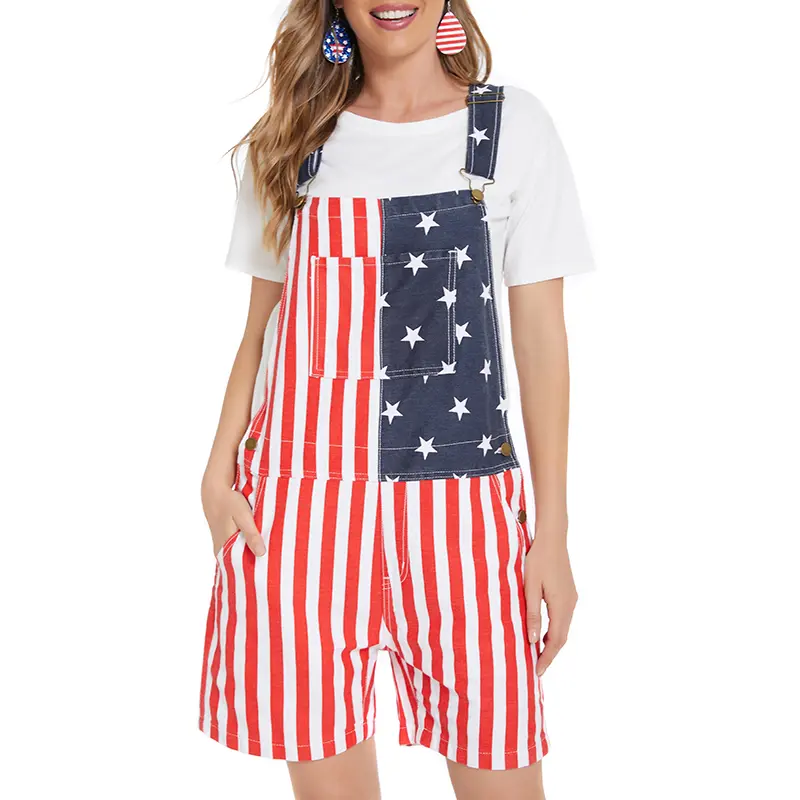 4th of July American Flag Overalls for Mens Womens