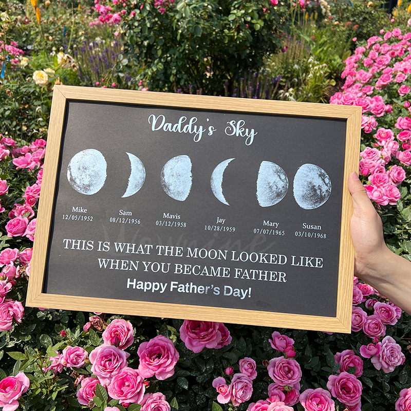 Custom Moon Phase Frame With Text & Date- Daddy's Universe