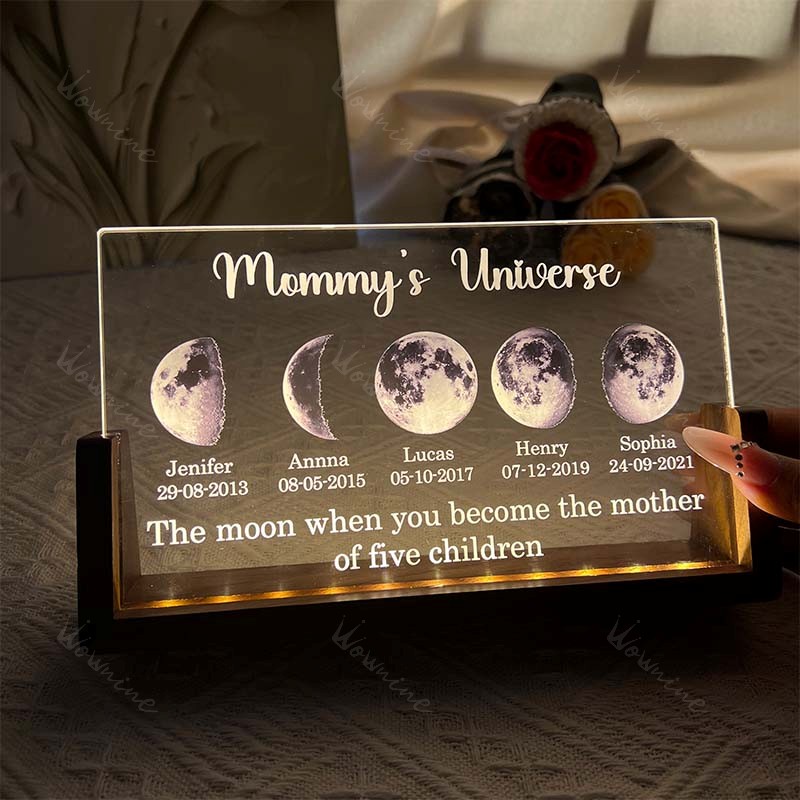 U Led light frame with text and date - mom's universe