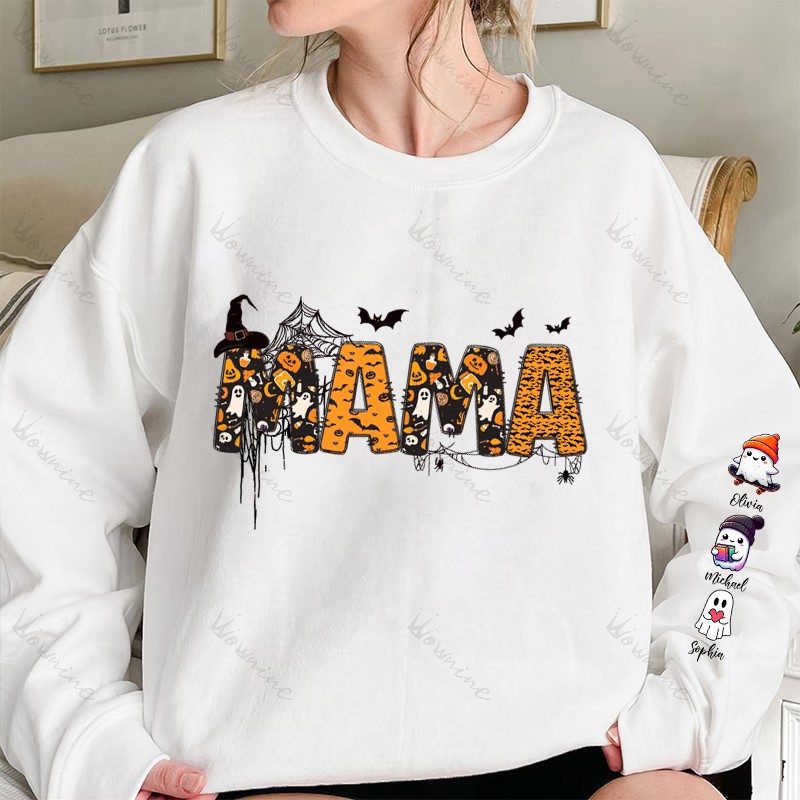 Halloween Mama Wears Her Ghost Kids on Her Sleeve Custom Sweatshirt