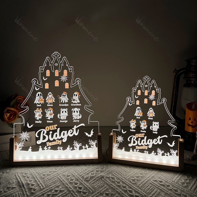 Personalized Halloween Family Ghost Decor – Custom Name Acrylic Light-Up