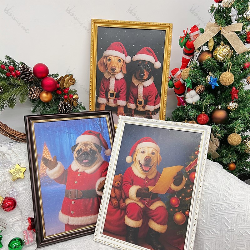 Custom Christmas Pet Art Canvas Frame Portrait