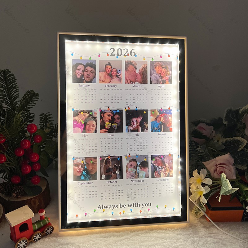 Personalized 2026 Calendar Mirror Light Box with Photo