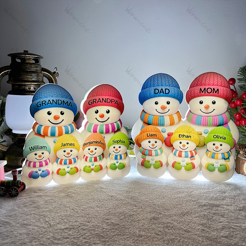 3D Effect Heartwarming Christmas Grandma Snowman Custom Light Box
