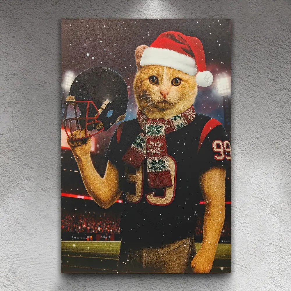 Christmas Hand-Painted Custom American Football Pets Portrait Canvas