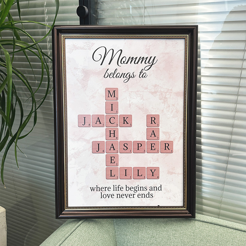 Family Where Life Begins and Love Never Ends Crossword Personalised Poster