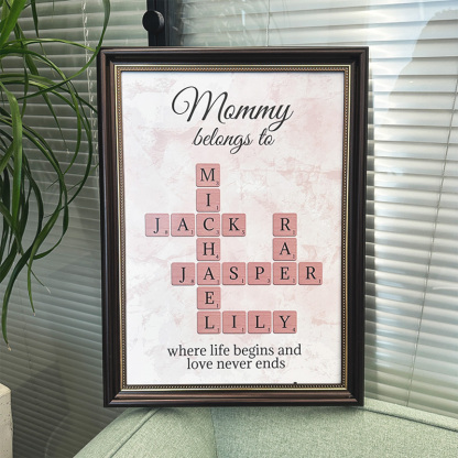 Family Where Life Begins and Love Never Ends Crossword Personalised Poster