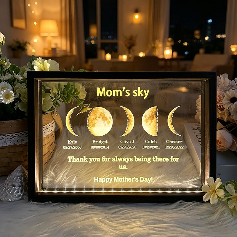 Led light frame with text and date - mom's universe