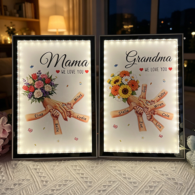 Personalized Mommy and Children Hold Hands Flower Mirror Light Box