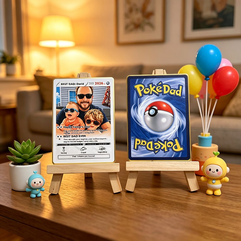 Custom Father's Day Pokémon Card – Personalized Anime Dad Gift with Photo & Holographic Finish