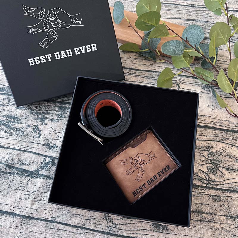 Best Dad Ever Father's Day Gift Custom Kids' Names - Wallet & Belt Set