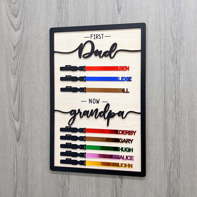 First Dad Now Grandpa-Family lightsaber Wooden Sign